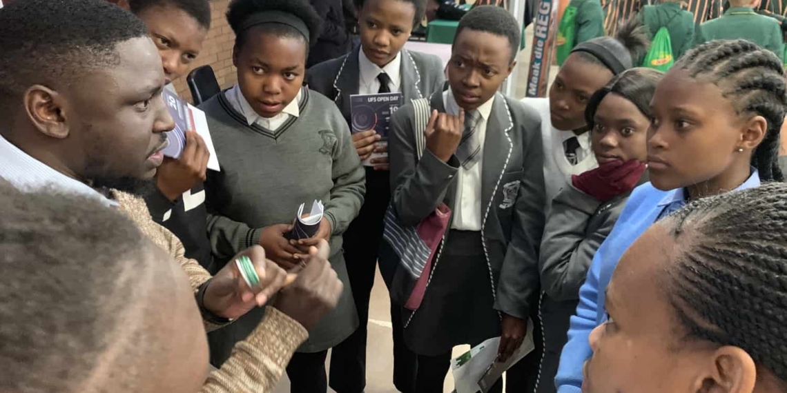 Bayer's Rodney Ndou, a sales representative for the small-holder market in the Free State, Gauteng, Mpumalanga and Lesotho, sharing his insights in the agricultural industry with learners.