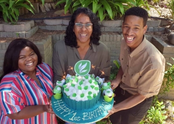 Food For Mzansi team celebrating their first birthday. Pictured from left to right: Food For Mzansi journalist, Noluthando Ngcakani, editor Dawn Noemdoe and journalist Duncan Masiwa.
