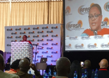 Minister of agriculture, land reform and rural development, Thoko Didiza delivering the keynote address at day two of the AFASA Agribusiness Conference in Bloemfontein.