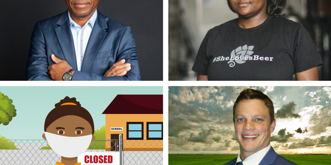 Pictured clockwise from the top left are top businessman Mteto Nyati, brewmaster Apiwe Nxusani-Mawela, fictional character Thandi from the “Thandi and Captain Stay Safe” children’s podcast and agricultural economist Dr Johnny van der Merwe. Photos: Supplied