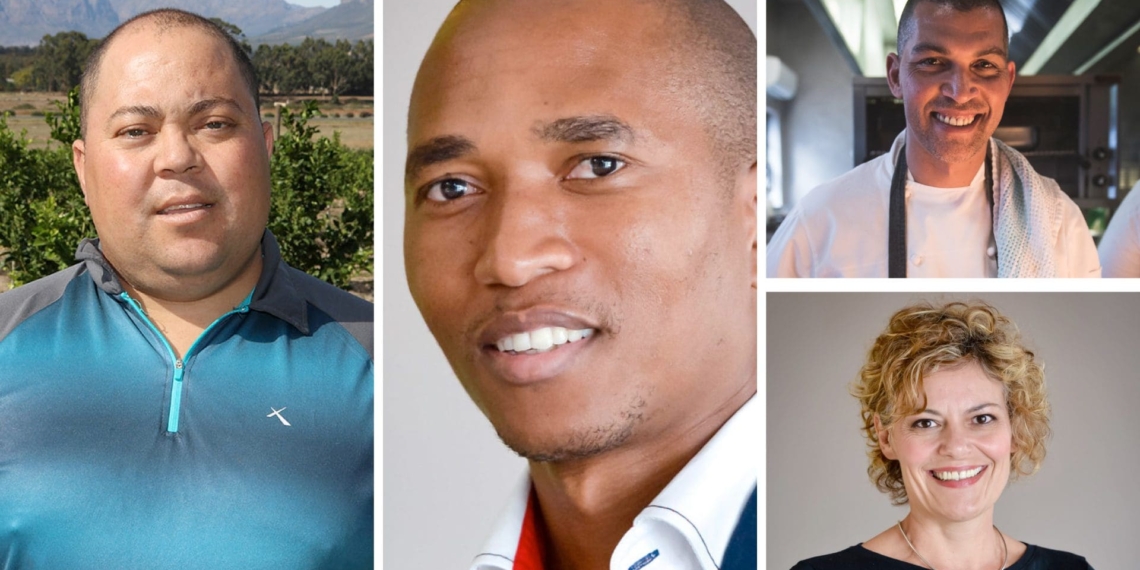 Pictured from the left are Wayne Mansfield, 2018 Western Cape New Entrant to Commercial Agriculture Award winner, Dr Sifiso Ntombela, chief economist at the National Agricultural Marketing Council, (top right)Reuben Riffel, celebrity MasterChef and Jennifer Roets, communications and events consultant for Produce Marketing Association (PMA) in SA Photos: Supplied.