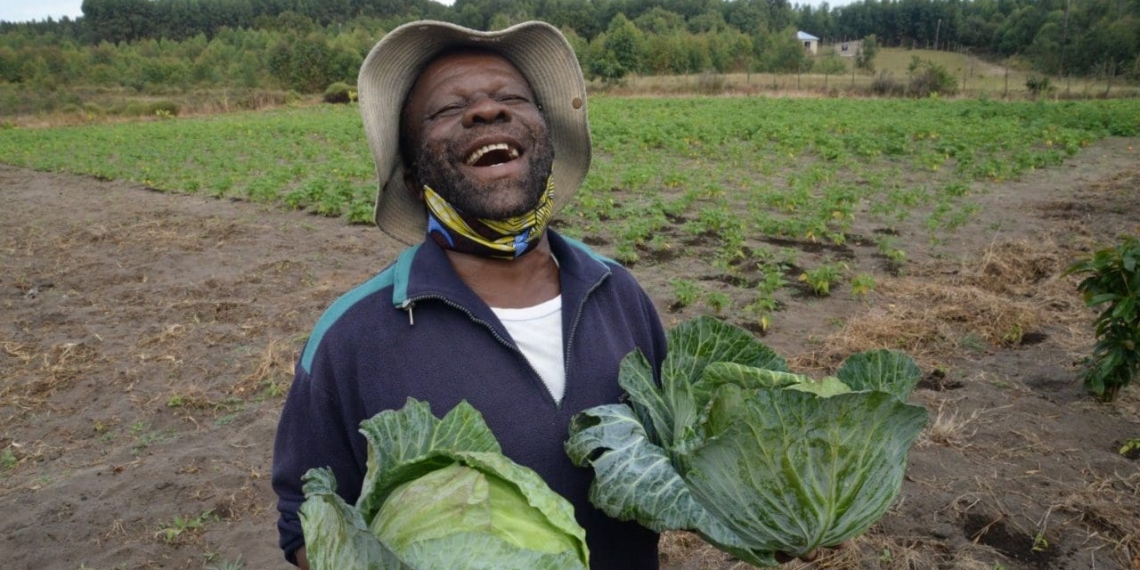 Isaac Buthelezi, a participant in the African Honey Bee project, with his bean field in the background. Photo: Supplied