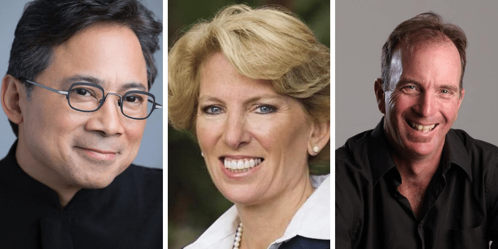 Pictured from the left are scientist and author Dr William Li, PMA chief executive Cathy Burns and Peter van Kets, an extreme adventurer and author. Photos: Supplied