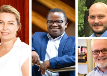 Pictured from left are Lianne Jones, produce marketing association country manager for South Africa, Wandile Sihlobo, chief economist at Agbiz, (top right) Dewald-Olivier, CEO of the South African Feedlot Association and (bottom right) Julian May, director of the NRF-DST Centre of Excellence in Food Security at the University of the Western Cape. Photo: Supplied.