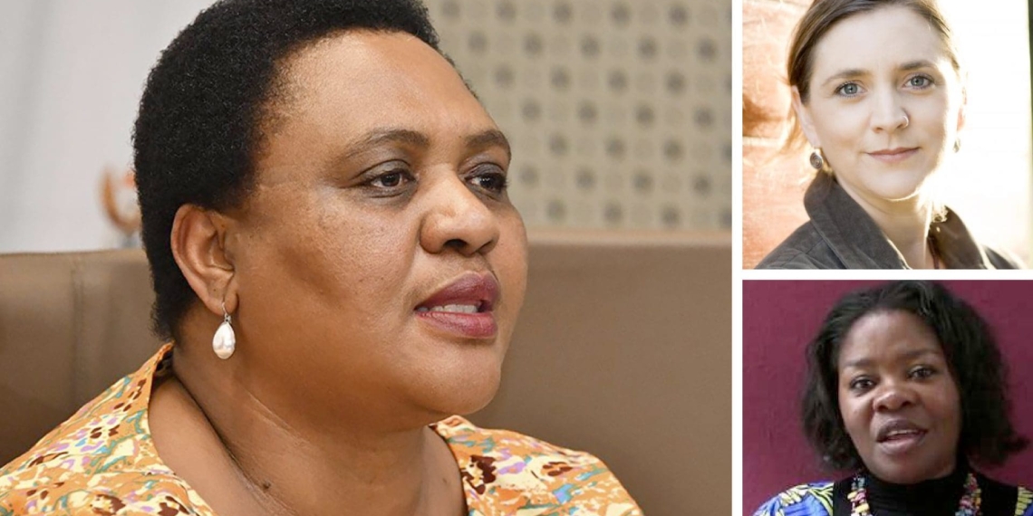 Pictured from left are Thoko Didiza, the minister of agriculture, land reform and rural development, (top right) Ruth Hall professor at PLAAS at the University of the Western Cape and (bottom right) Editrudith Lukanga, founder and executive director of the environmental management and economic development organization. Photo: Supplied.