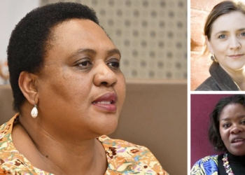 Pictured from left are Thoko Didiza, the minister of agriculture, land reform and rural development, (top right) Ruth Hall professor at PLAAS at the University of the Western Cape and (bottom right) Editrudith Lukanga, founder and executive director of the environmental management and economic development organization. Photo: Supplied.