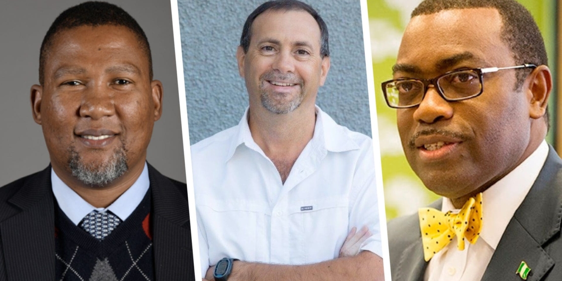 Pictured (from left) are Nkosi Zwelivelile Mandela, chairperson of the portfolio committee, Daneel Rossouw, the divisional agriculture manager for the southern division at Nedbank, and Dr Akinwumi "Akin" Adesina, president of the African Development Bank. Photo: Supplied.