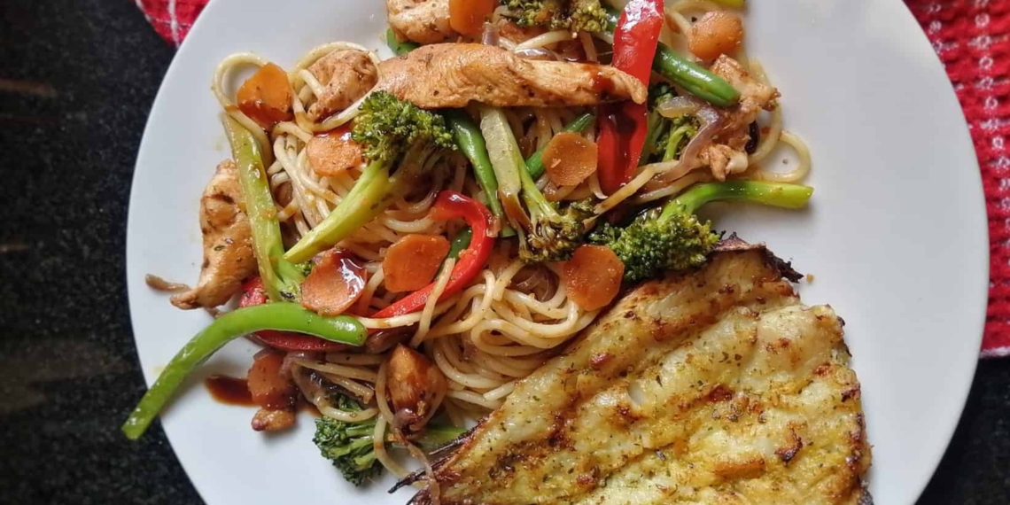 Two light proteins in one dish are all you need. Make this summer inspired chicken stir fry with baked hake by home cook Chuene Lefala (27). Photo: Supplied