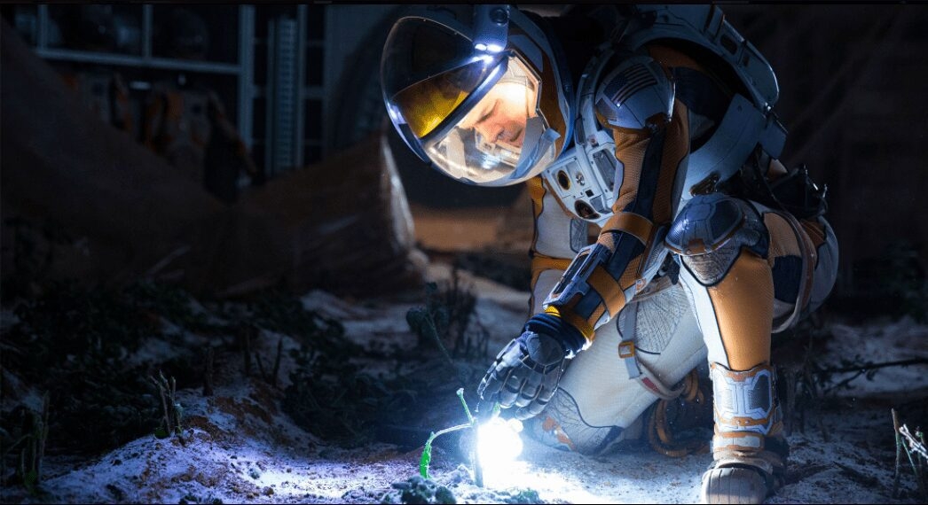 In the 2015 science fiction film The Martian, actor Matt Damon plays an astronaut stranded on Mars. One of his key survival challenges is growing food in the deadly environment. Photo: 20th Century Fox