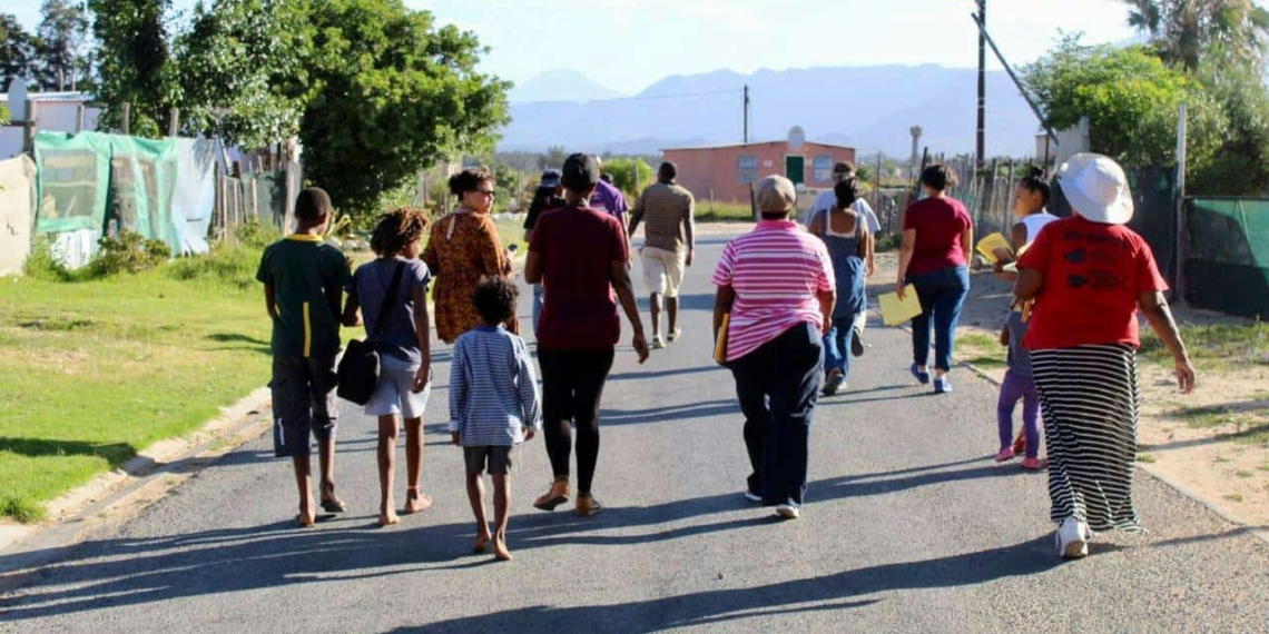 Members of the Fighting for Water Justice Coalition pictured earlier in the streets of Ceres in the Western Cape spreading awareness about covid-19. Photo: Supplied
