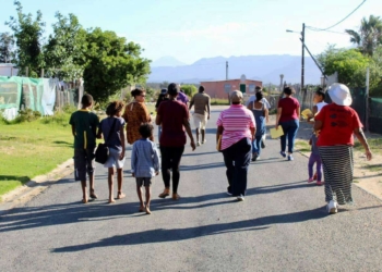Members of the Fighting for Water Justice Coalition pictured earlier in the streets of Ceres in the Western Cape spreading awareness about covid-19. Photo: Supplied
