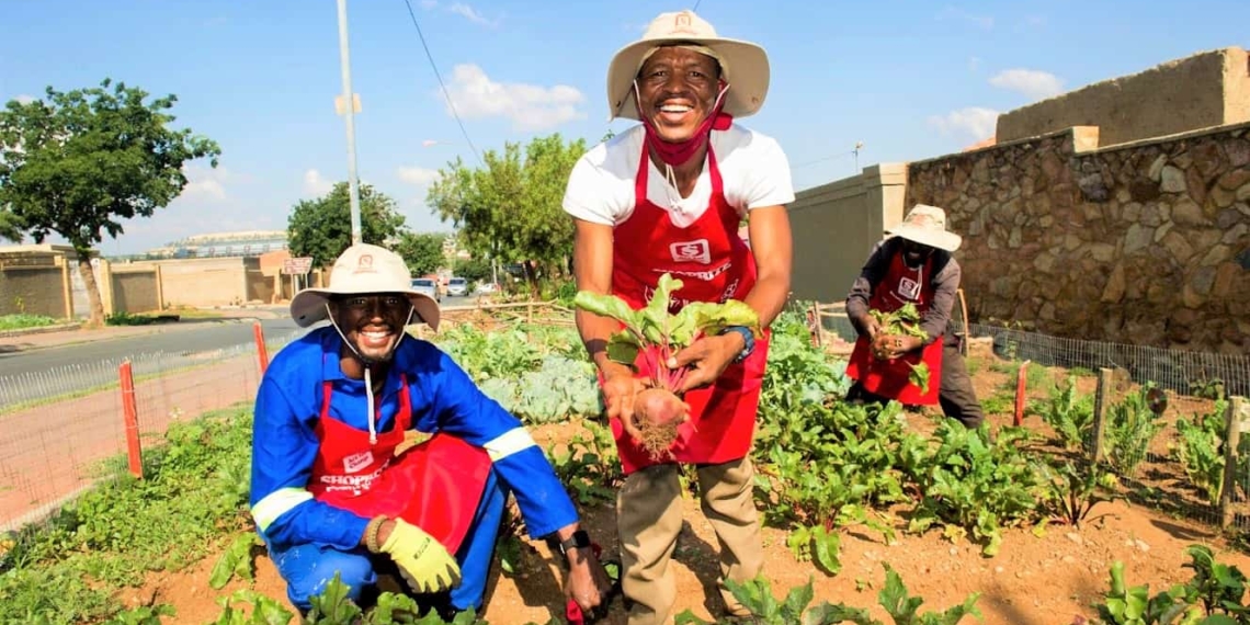 Participants in the Sgangala food garden project, including Mpho Shasha, Thabiso Maphike and Muzi Vezi