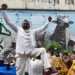 A member of the Bharatiya Kisan Union, a farmers’ organisation, protests against agriculture reform bills in Lucknow, India. Photo: Deepak Gupta/ Hindustan Times via Getty Images