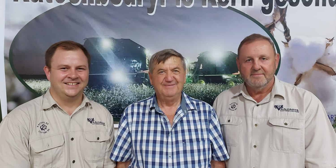 Johan Wolhuter, Jannie Terblanche and Louis Olivier, the new management team behind the Vaalharts-Loskop Cotton. Photo: Supplied/Food For Mzansi
