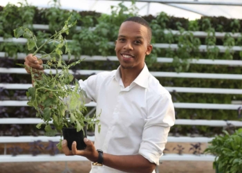 Khaya Maloney, vertical rooftop farmer in Johannesburg. Photo: Supplied
