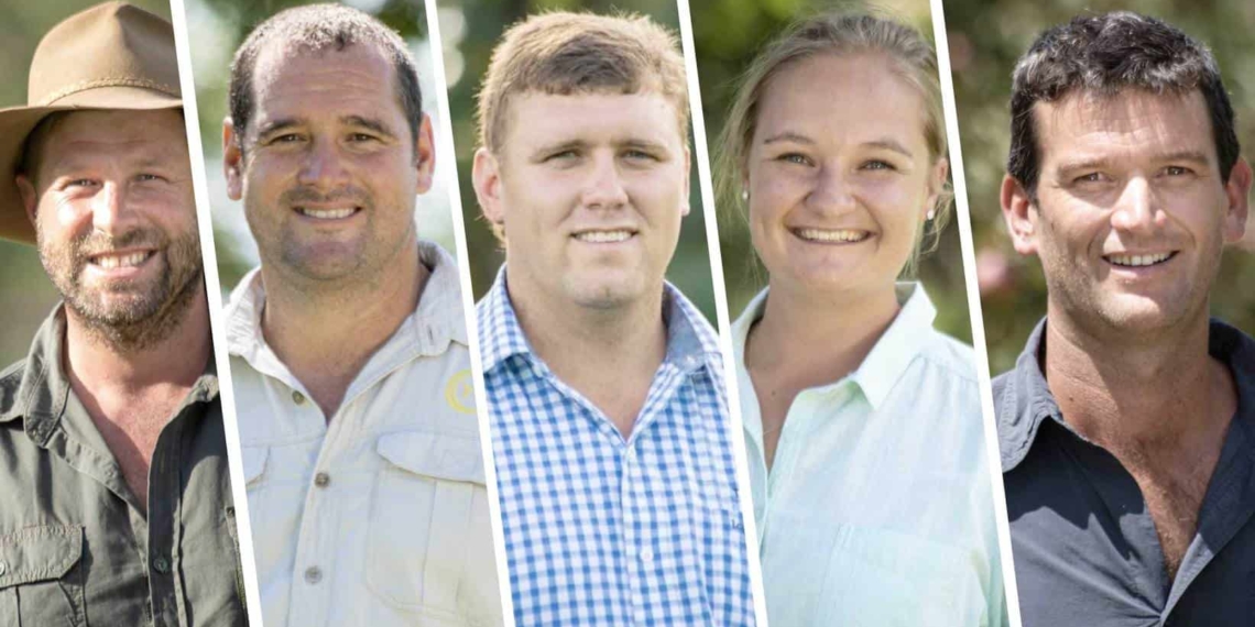 And the finalists in the Free State Young Farmer of the Year competition are Louis de Jager, Nants Yzel, Jimmy Roberts, Annalea van Niekerk, and Douglas Osler. Photos: Supplied/Food For Mzansi