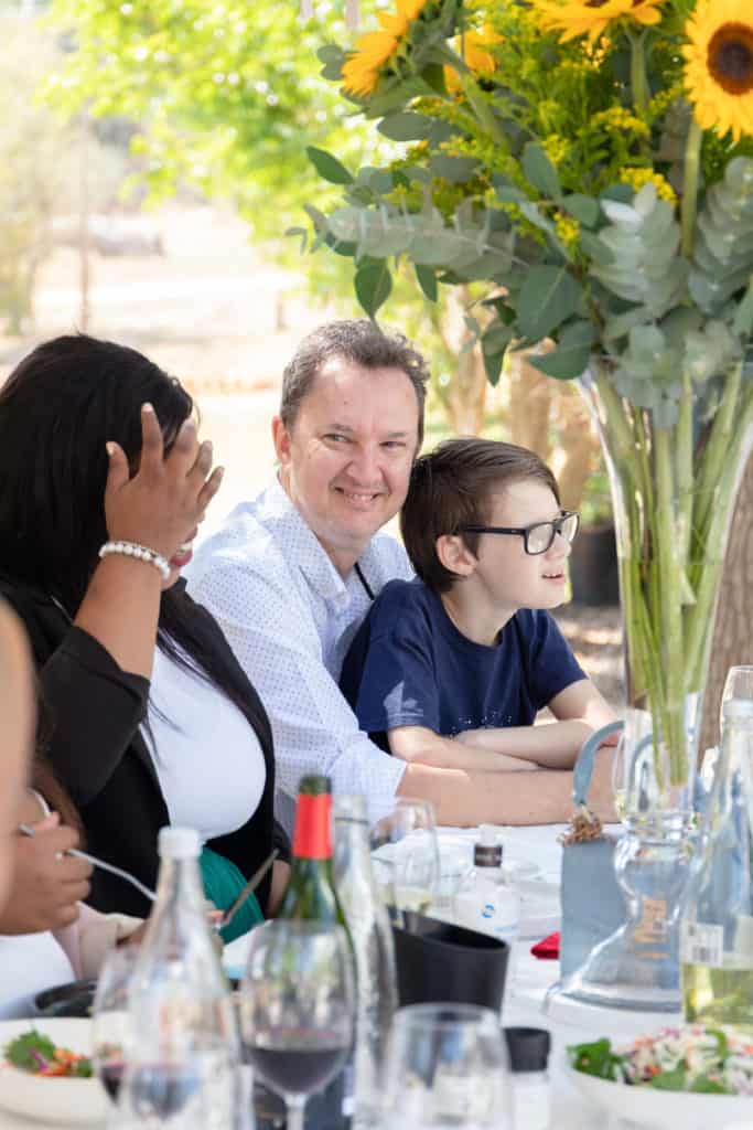 Food For Mzansi co-founder Kobus Louwrens pictured with his son, Jan, during the Sinelizwi awards luncheon. The 11-year-old Jan played an instrumental role in the publication’s Thandi and Captain Stay Safe Covid-19 campaign. Photo: Food For Mzansi