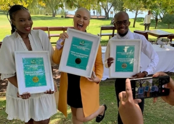 South Africa, meet the top three performers in the Sinelizwi Citizen Journalist of the Year awards. From the left are Nozipho Ntshingila (first runner-up), Gugulethu Mahlangu (winner) and Lebogang Malebo (second runner-up). Photo: Food For Mzansi