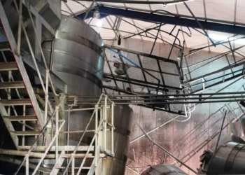 A stand on which a wine tank rested caved in at Darling Cellars in the Western Cape. Photo: Supplied/Food For Mzansi
