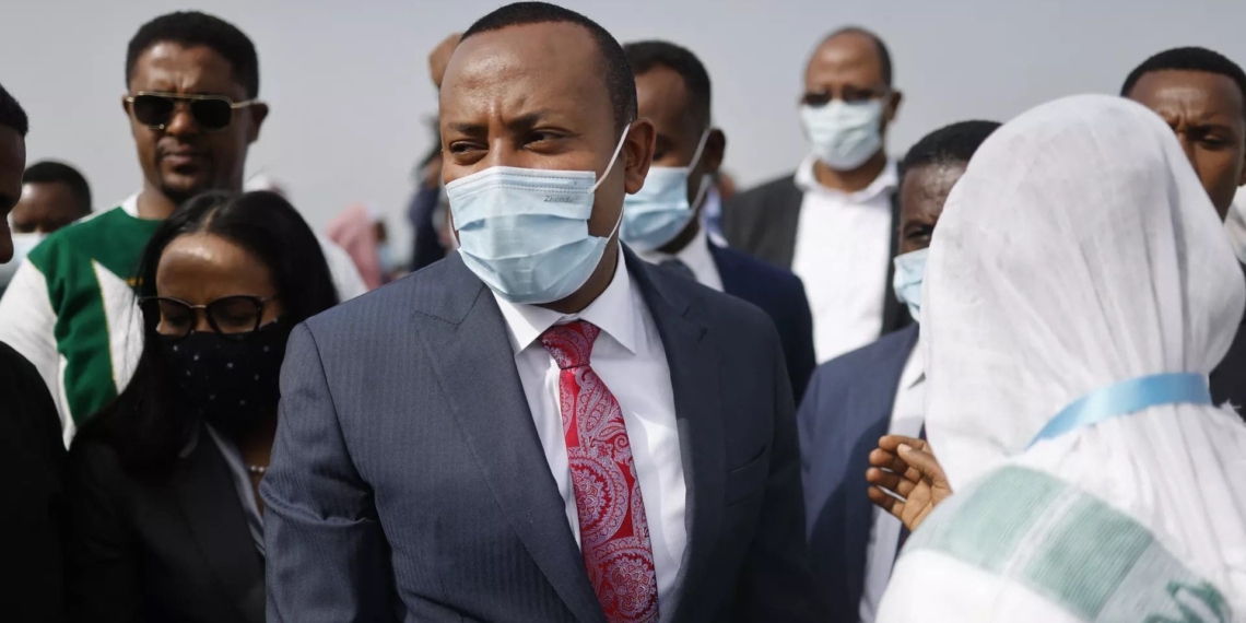 Ethiopian Prime Minister Abiy Ahmed (C) arrives in Jimma on June 16, 2021. Photo: Marco Longari/AFP via Getty Images