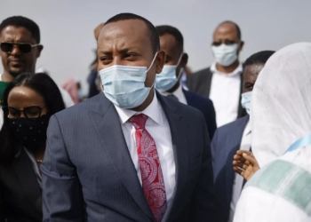 Ethiopian Prime Minister Abiy Ahmed (C) arrives in Jimma on June 16, 2021. Photo: Marco Longari/AFP via Getty Images