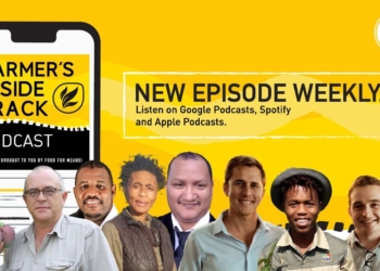 This week’s farmer's podcast features (from left): Theuns Botha, Aron Kole, Disebo Makatsa, Stephen Pietersen, FG Adriaanse, Lusanda Mkhwanazi, and JD Naude. Photos: Supplied/Food for Mzansi