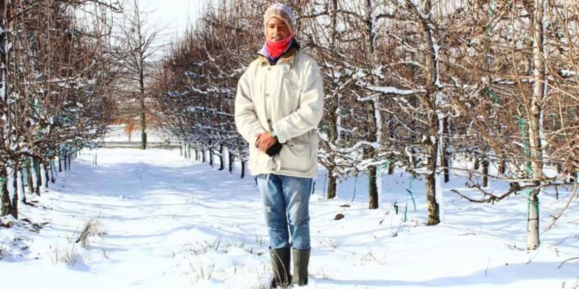 Budding agriculturist Aiden Abrahams on the snow-covered farm of Laastedrif Agri in Ceres in the Western Cape. Photo: Supplied/Food For Mzansi