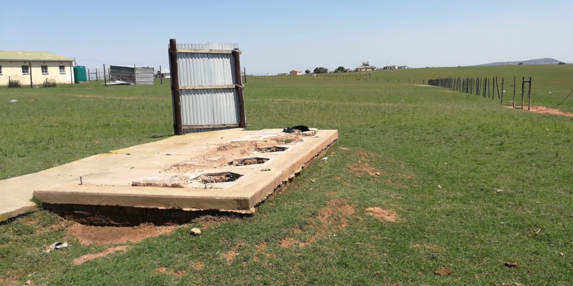 Toilet structures which blew down in June 2018. Supplied/Groundup