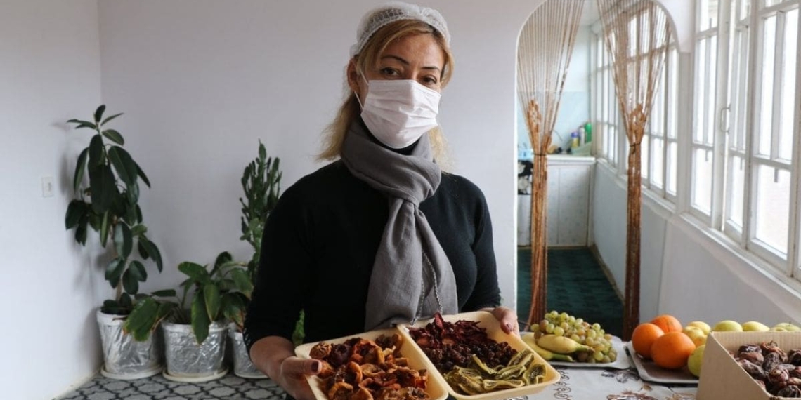 Tahmina Isayeva turned her hobby of preserving fruits into a business and is now the first commercial producer of dried fruits in her village. Photo: Supplied/FAO/Abdul Mustafazade