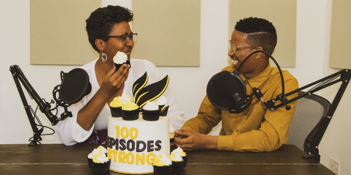 Dawn Noemdoe and Duncan Masiwa, co-hosts of the Farmer's Inside Track podcast. Photo: Nicole Ludolph/Food for Mzansi