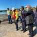 National minister Pravin Gordhan and Ebrahim Patel during their most recent visit to the Durban port to assess progress on repair work. Photo: Supplied/Transnet SOC Ltd
