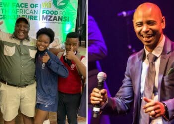 Food For Mzansi’s upcoming AgriCareers exhibitions will be hosted by rapper and actor Jerome Rex (pictured right). Featured at the recent Kroonstad event were farmer Nkosana Mtambo and about 500 Free State learners. Photo: Ivor Price/Food For Mzansi