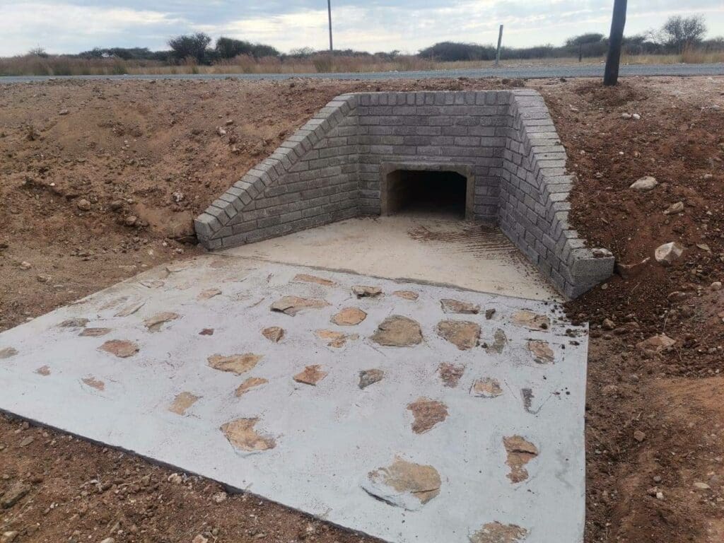 A finalised culvert at the Delportshoop turn-off towards Koopmansfentein. Rock pitching in front of the culvert prevents soil erosion. Photo: Supplied/Food For Mzansi