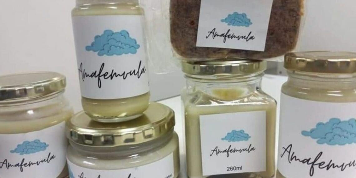 Amafemvula products are made up of shea butter, coconut oil, black seed oil, and hemp oil. Photo: Supplied/Food For Mzansi