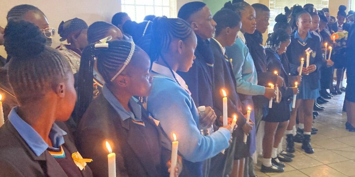 Learners of Retief High School in Kestell in the Free State paid tribute to murdered classmate Rhudie Binta (17). He was among the seven people gunned down in a farm attack last week. Photo: Moloko Moloto/Twitter