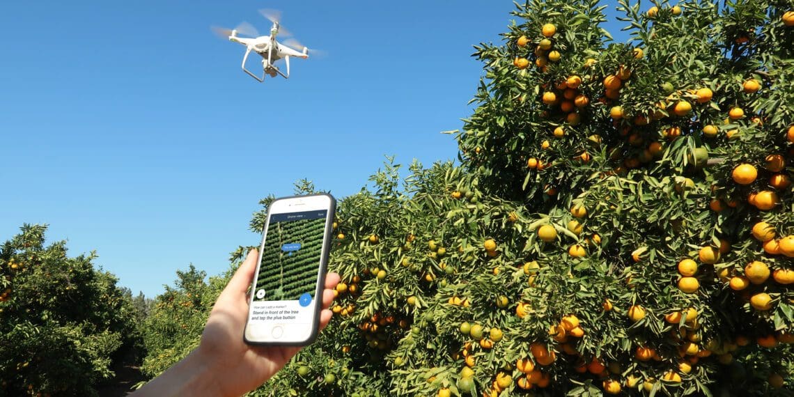 This drone is collecting data which farmers can then access on the yield management platform. Photo: Supplied/Aerobotics