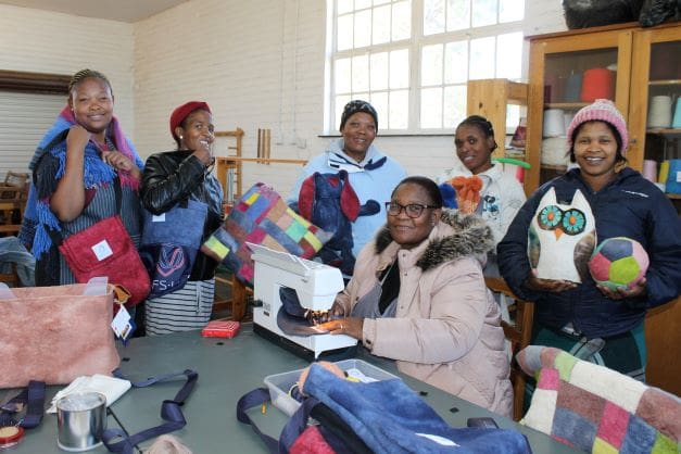The group of women in the wool processing unit is producing, among others, felt pencil cases, laptop bags, hand/bookbags, tray cloths, and soft toys. Photo: Supplied/UFS