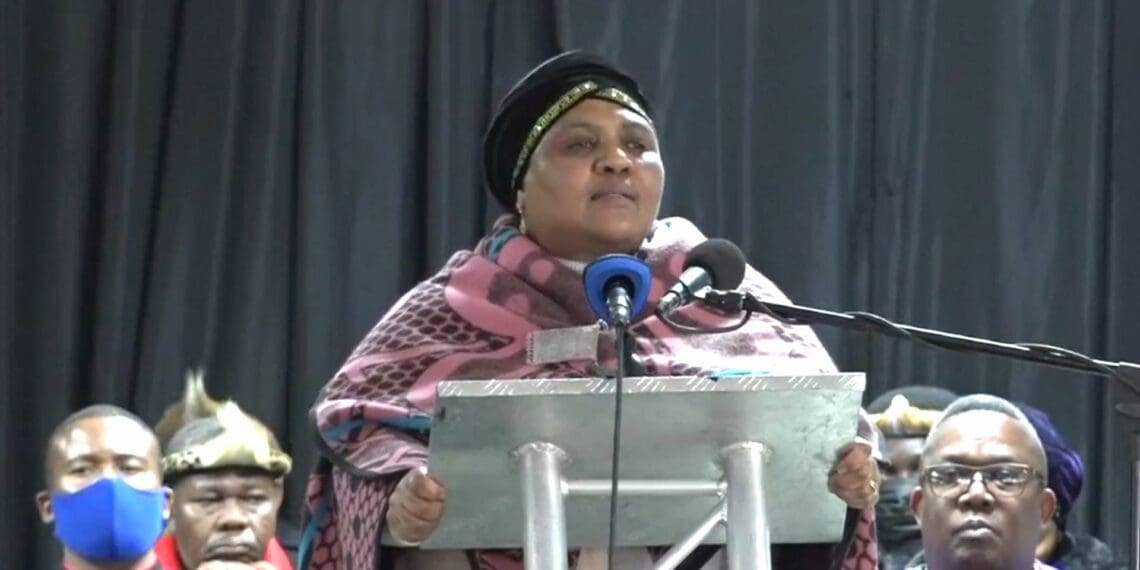 Agriculture, land reform and rural development ministers Thoko Didiza paying tribute to the seven people killed on a farm in Kestell in the Free State last week. Photo: Bibi Funeral Parlour