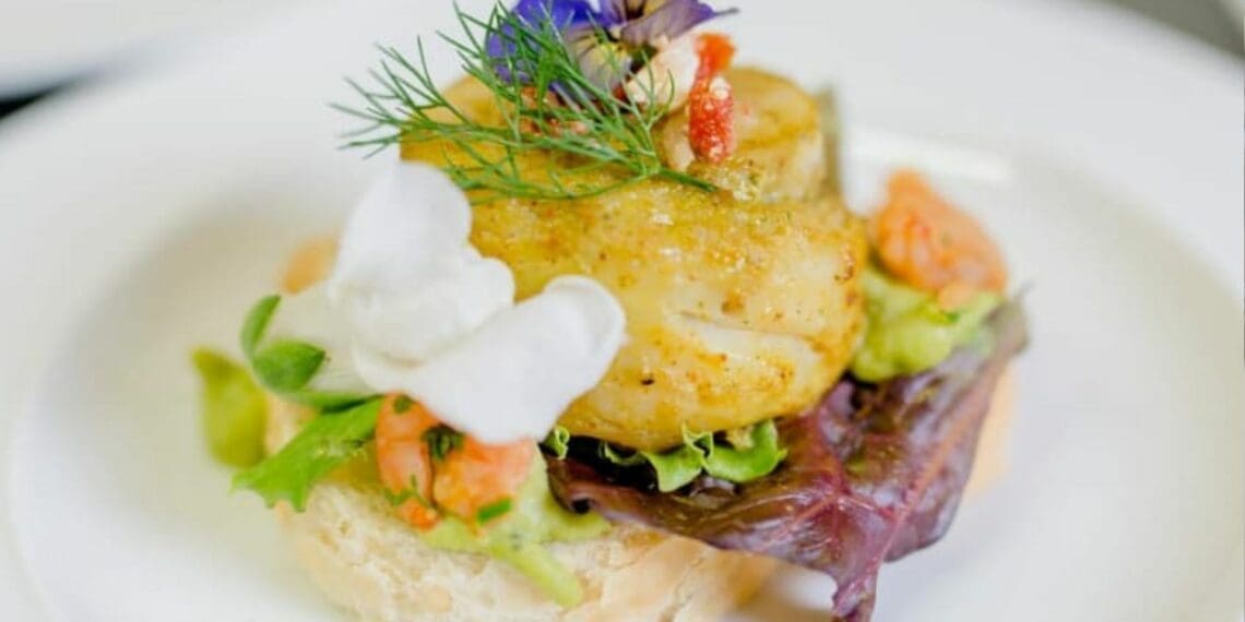 Chef Tyron Adams' spiced hake roulade with prawns, wasabi mayo and a sundried tomato and dill salsa. Photo: Supplied/Food For Mzansi