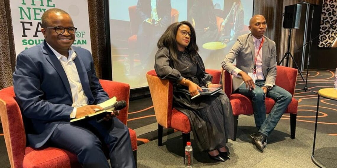 Top economists Wandile Sihlobo, Thabi Nkosi, and Dr Sififo Ntombela, at the Mzansi Young Farmers Indaba. Photo: Supplied/Food For Mzansi