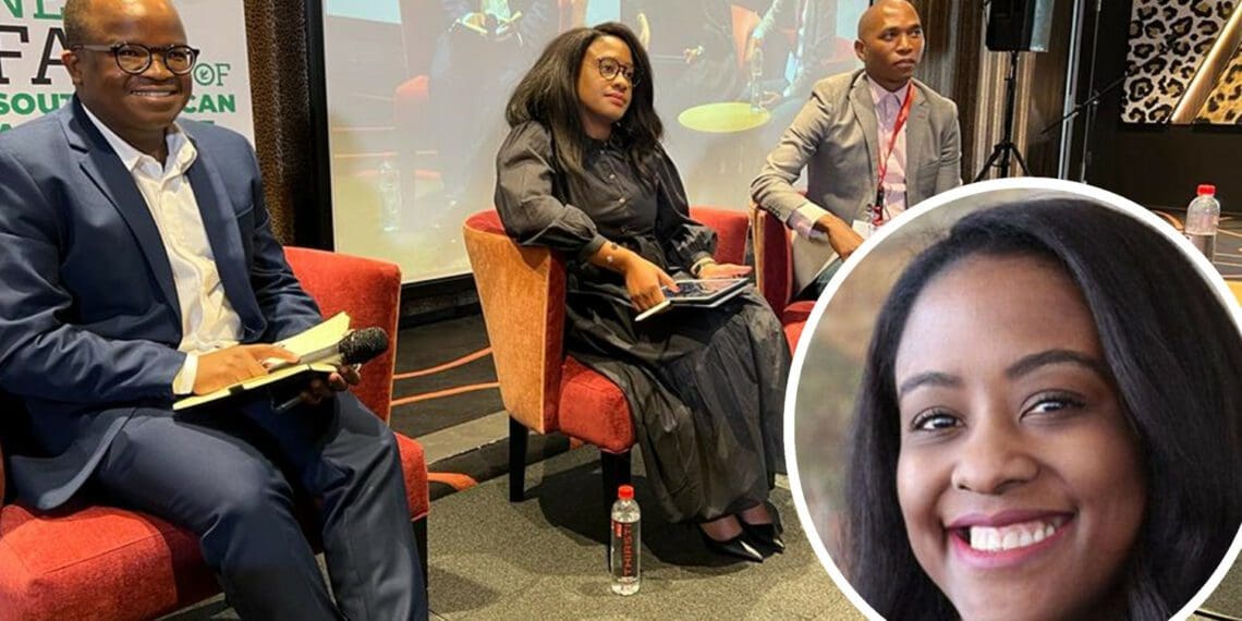 Land Bank chairman Thabi Nkosi participated in a panel discussion on economics with Agbiz chief economist Wandile Sihlobo and NAMC chief economist Dr Sifiso Ntombela. Photos: Supplied/Food For Mzansi