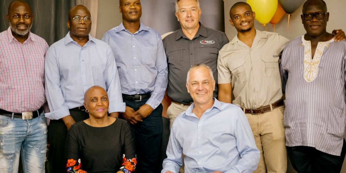 The Northroost dream team: Cliff Rashoeshoe from the department of trade, industry, and competition (DTIC) Dr Jack Biko (Bushvalley), Joel Mamabolo from the department of agriculture, land reform and rural development, Bushvalley chief executive Ian Preece, Clive Tigere, Seatla Nkosi from the Industrial Development Corporation; seated Imameleng Mothebe from DTIC and Country Bird Holdings chief executive Brendon de Boer. Photo: Supplied/Peter Ndele