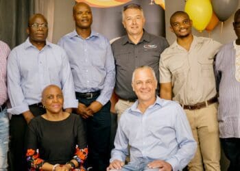 The Northroost dream team: Cliff Rashoeshoe from the department of trade, industry, and competition (DTIC) Dr Jack Biko (Bushvalley), Joel Mamabolo from the department of agriculture, land reform and rural development, Bushvalley chief executive Ian Preece, Clive Tigere, Seatla Nkosi from the Industrial Development Corporation; seated Imameleng Mothebe from DTIC and Country Bird Holdings chief executive Brendon de Boer. Photo: Supplied/Peter Ndele