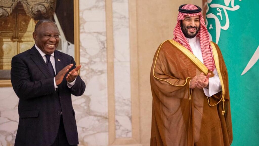 Saudi Arabia’s crown prince Mohammed bin Salman received President Cyril Ramaphosa in Jeddah, the country’s commercial centre. Photo: Supplied/Food For Mzansi