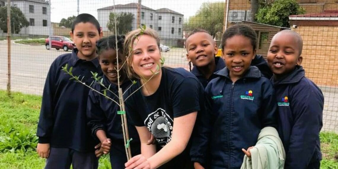Food And Trees For Africa Facilitator, Tori, with students. Photo: Supplied/Food For Mzansi