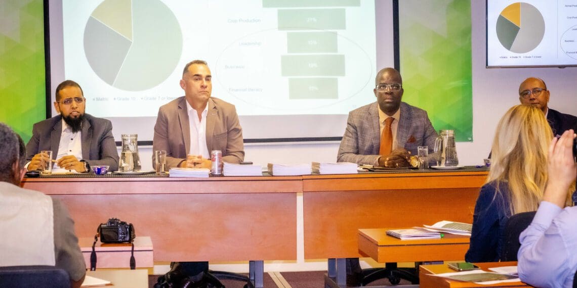 The Agri SA Group shared the successes of its “Farming for tomorrow” rural development initiative. Training and development lead at Agri Enterprises, Sulaimaan Patel, is pictured with Omri Van Zyl, CEO of Agri SA Enterprises, AgriSETA chief executive Dr Innocent Sirovha and Agri SA’s executive director Christo van der Rheede. Photo: Funiwe Ngwenya-Mohloba/Food For Mzansi