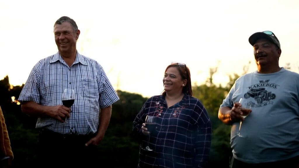 As a farmer, Alfreda Mars understands the value of good relationships with her neighbours. But in Frans van Wyk and Arnold Arendse she also found friendship. Image: WYRD Films