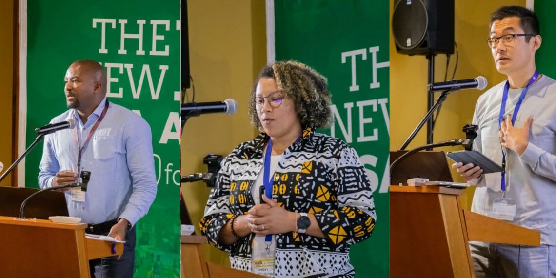 It was an exciting two days for farmers, agriculturalists and experts in Robertson this week at the inaugural Farmer's Inside Track Summit. Pictured:  Lennox Plaatjies, Tamsin Mzozoyana and Paul Kim. Photo: Food For Mzansi