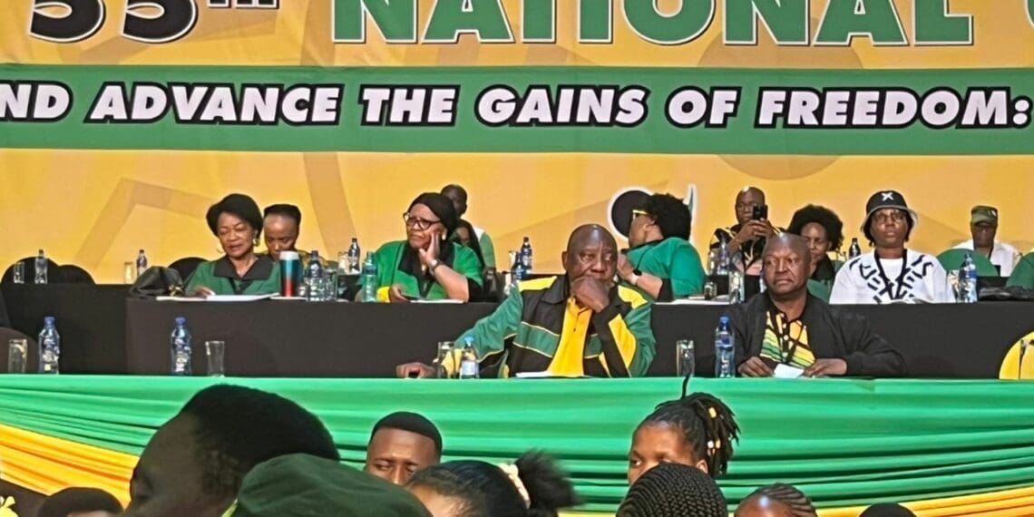 The greatest part of President Cyril Ramaphosa’s address to the ANC’s elective conference at Nasrec yesterday was nearly inaudible for delegates on the floor amid scenes of chaos. Photo: Twitter