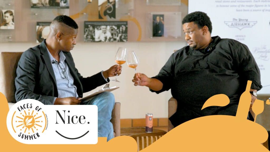 Brian Mahanke, better known as the Black Sommelier, in conversation with the inspirational Hardy McQueen from Nice Beverage Co. Photo: Supplied/Food For Mzansi